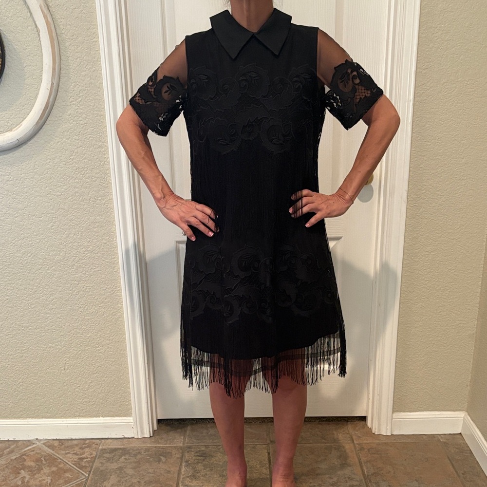 Maeve Black Sheer Lace Mini Dress